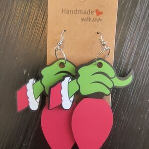 Hand Crafted Green and Red Festive Earrings